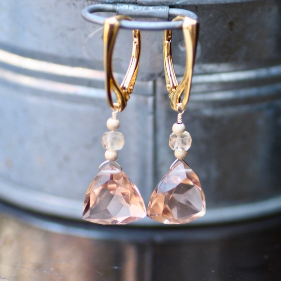 Handmade Peach Morganite Earrings 18k Yellow Gold Filled - Picture 7 of 7